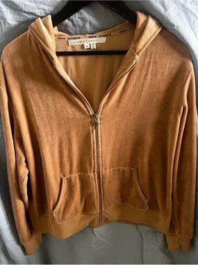 Max Studio Tan Velour Full-Zip Hoodie and Pants Set Size 14W